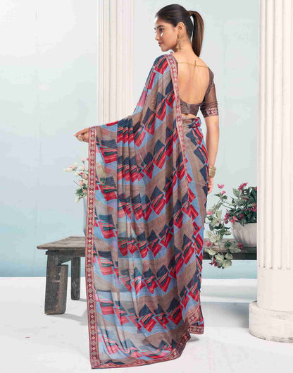 Coffee Brown Chiffon Printed Saree