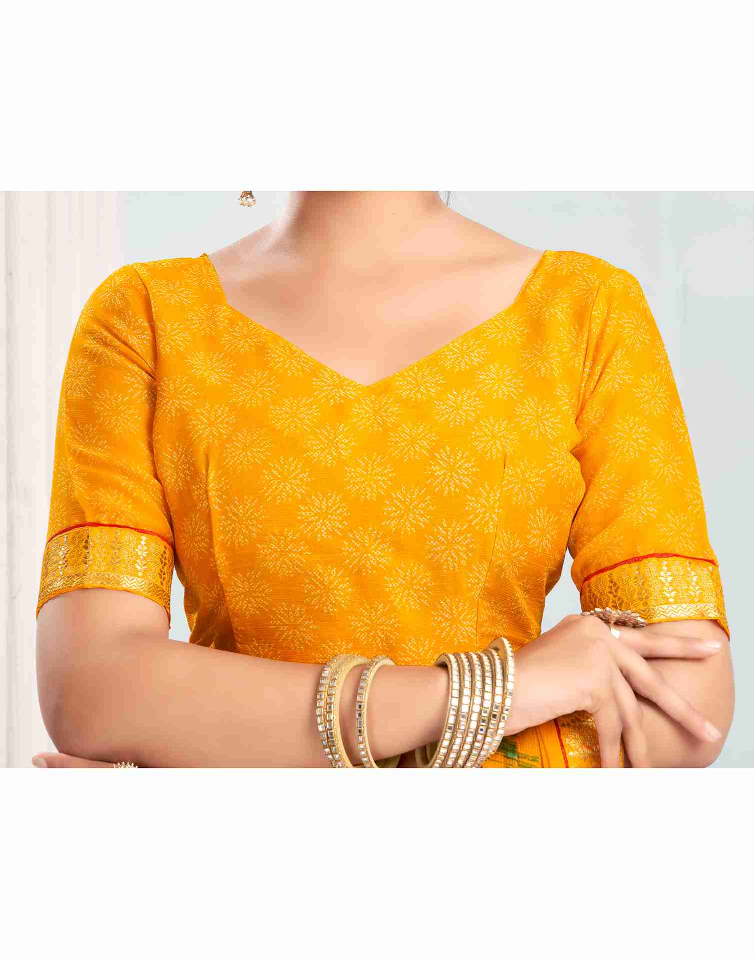 Yellow Chiffon Printed Saree