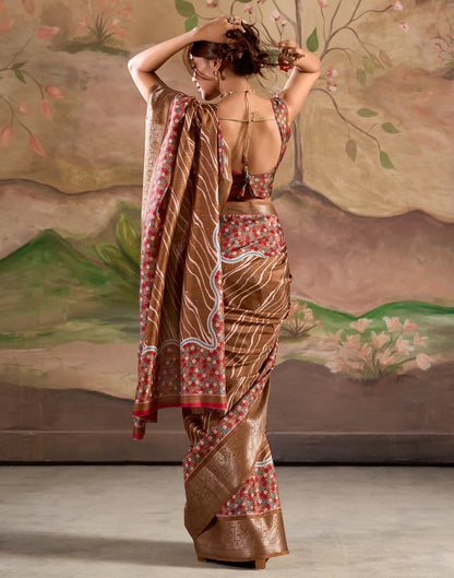 Brown Silk Printed Saree