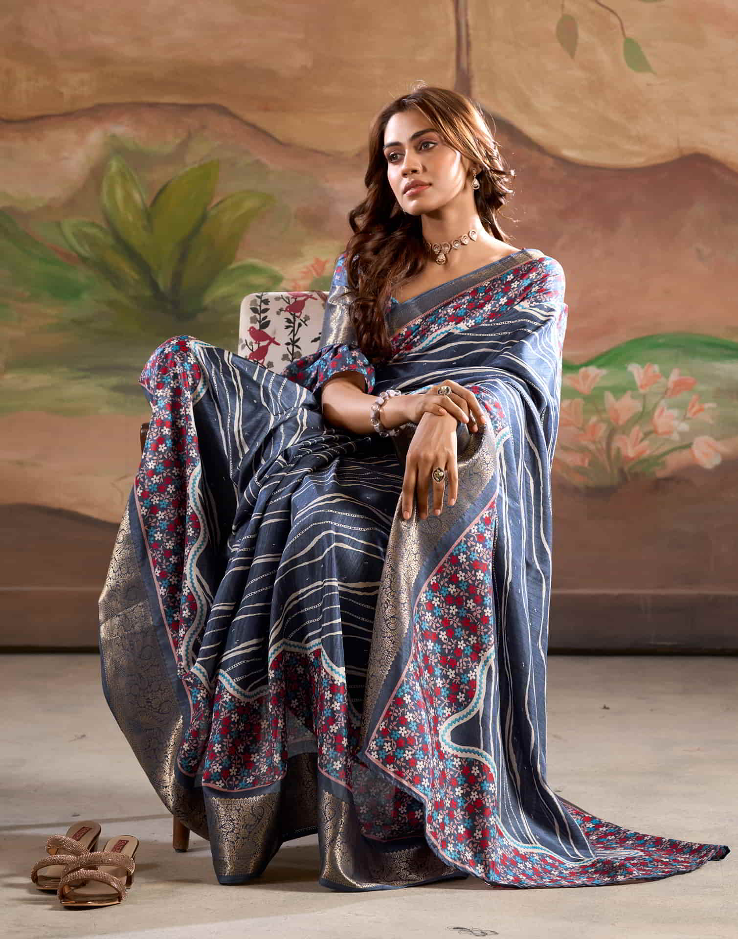 Brown Silk Printed Saree