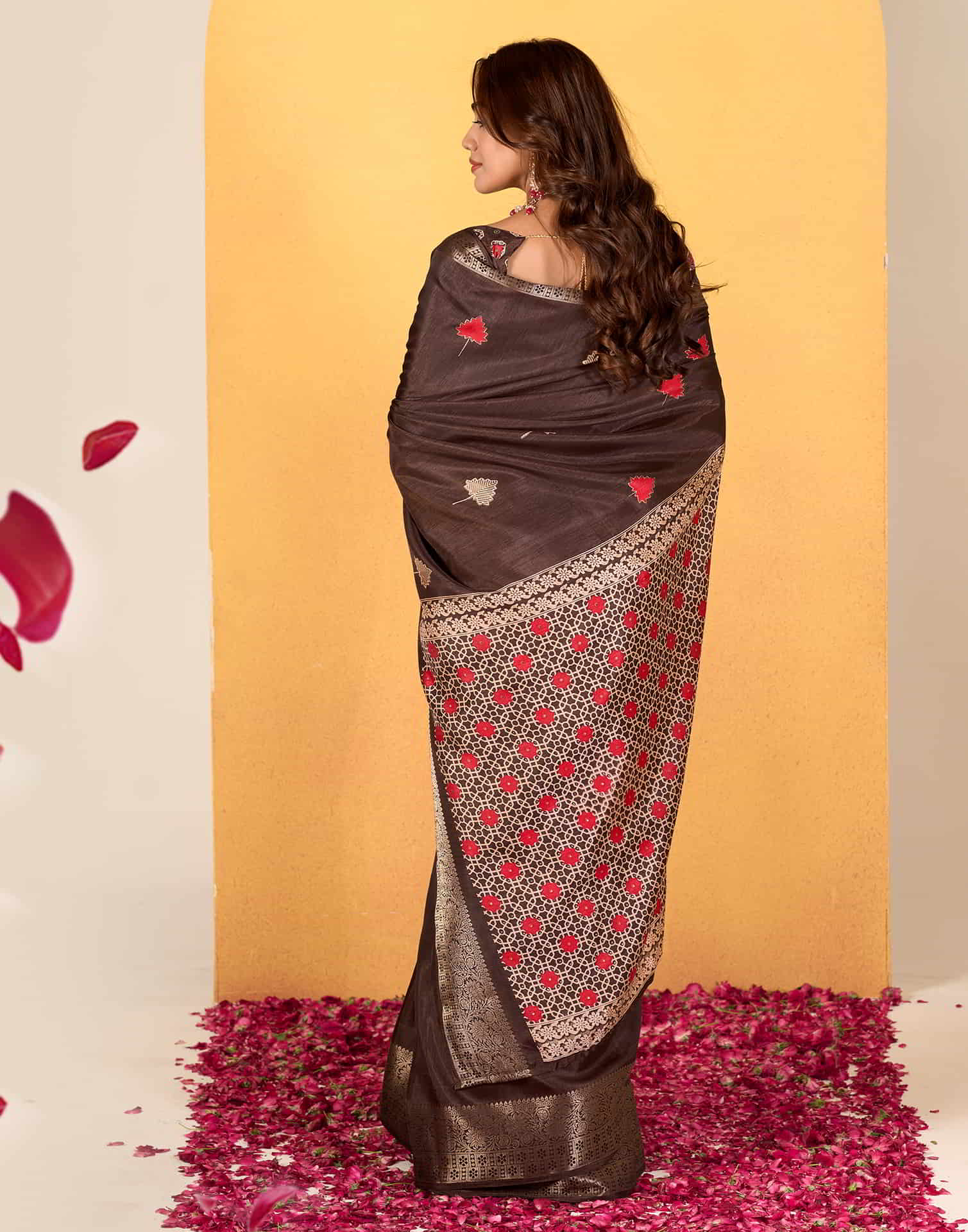 Brown Silk Printed Saree