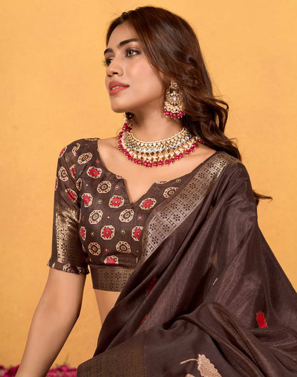 Brown Silk Printed Saree