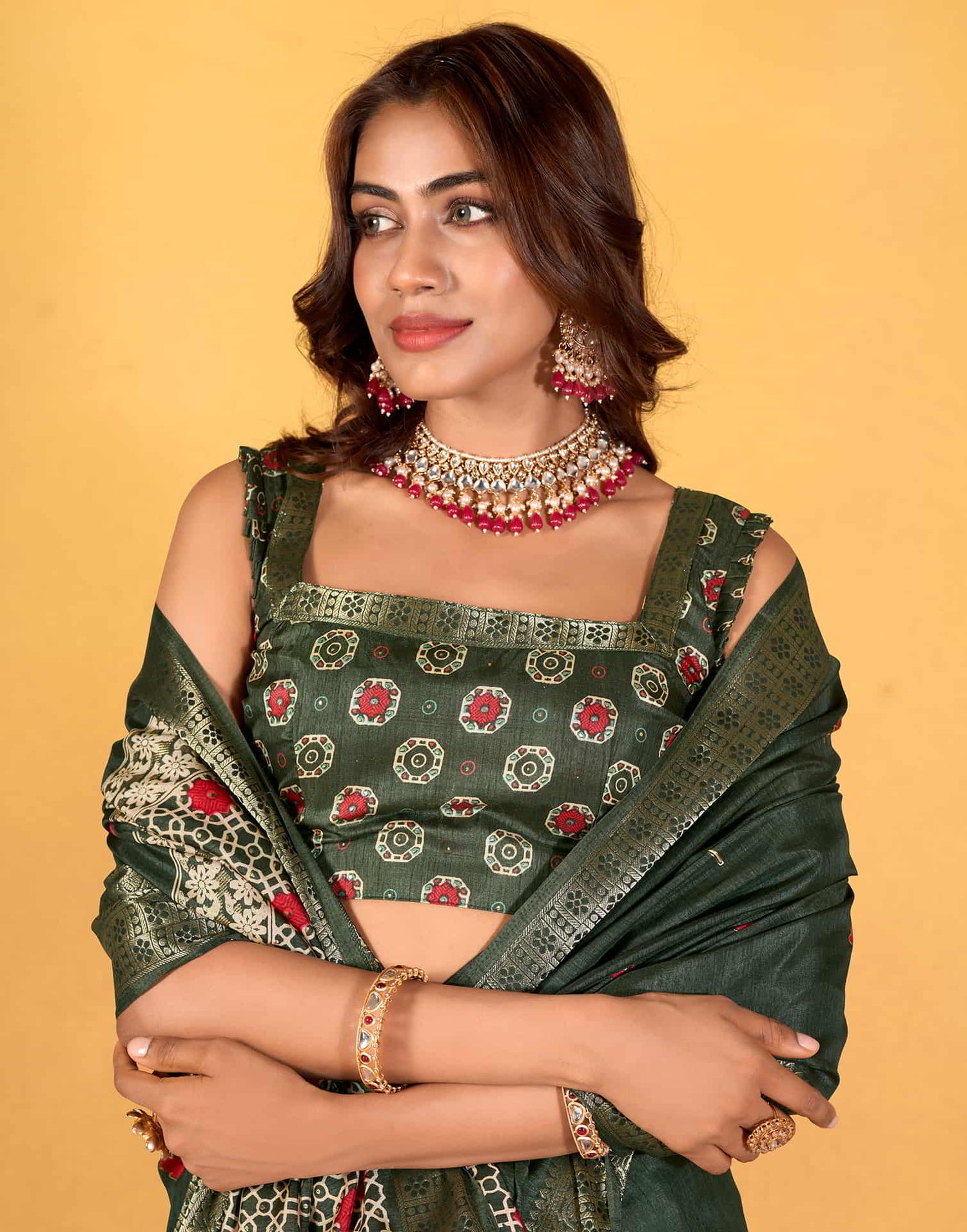 Green Silk Printed Saree