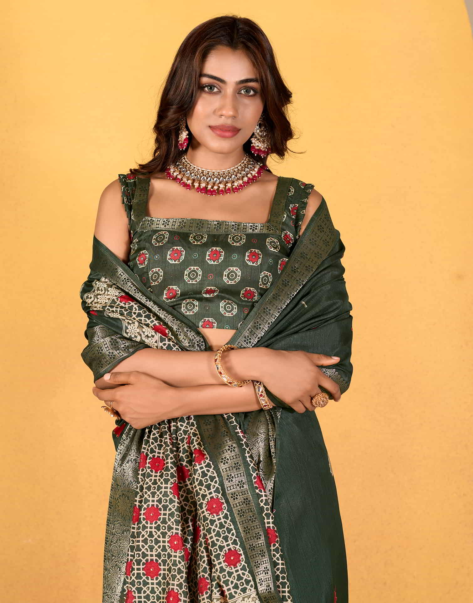 Green Silk Printed Saree