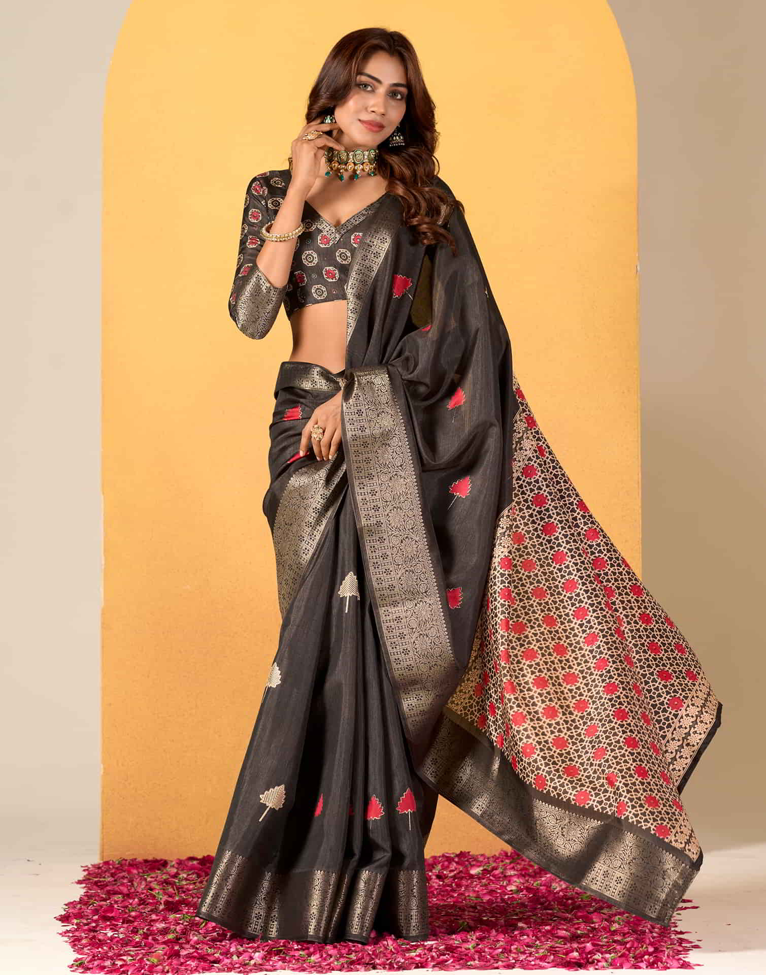 Brown Silk Printed Saree