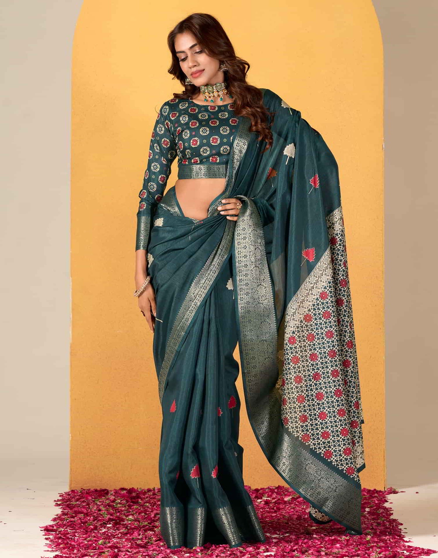 Green Silk Printed Saree