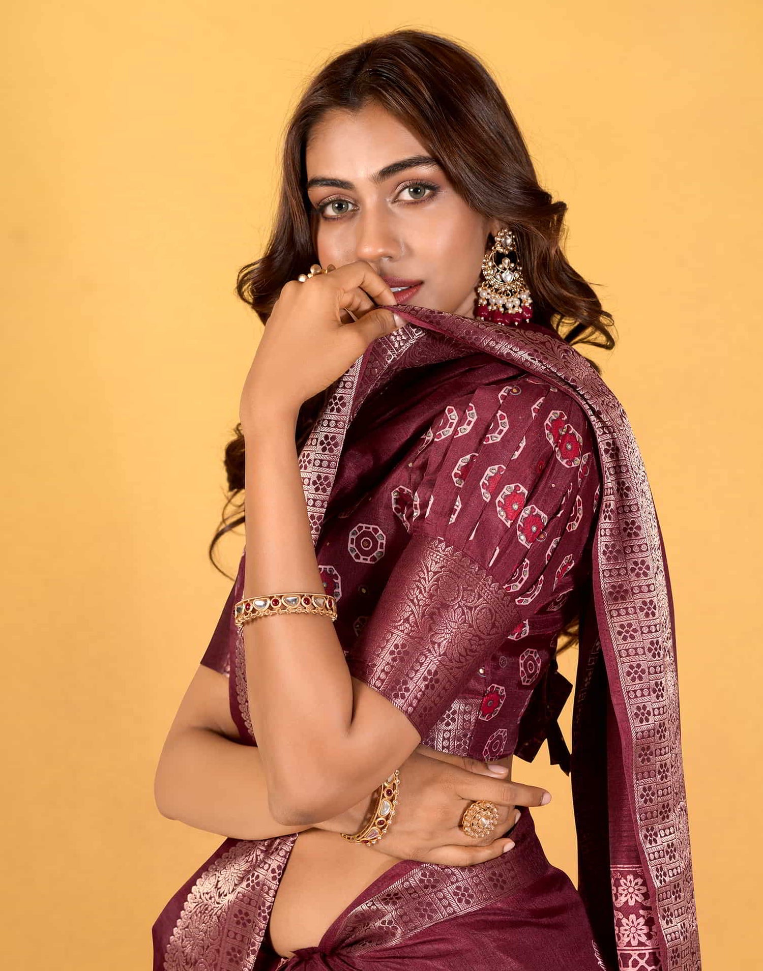 Maroon Silk Printed Saree