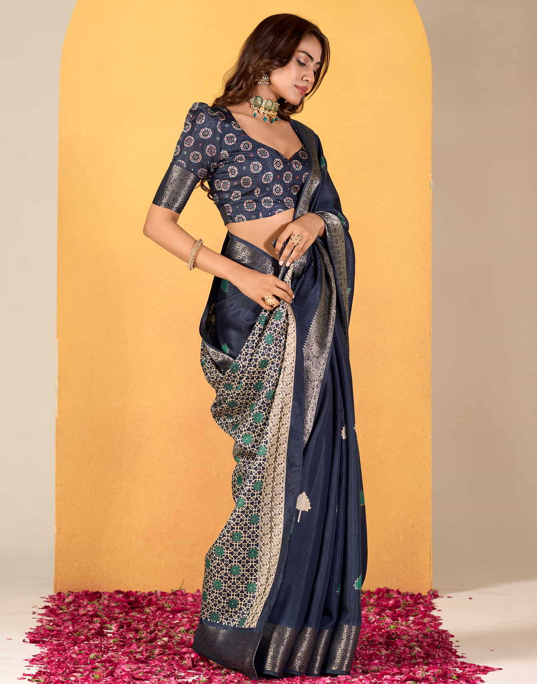 Blue Silk Printed Saree