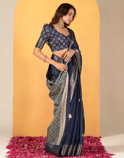 Blue Silk Printed Saree