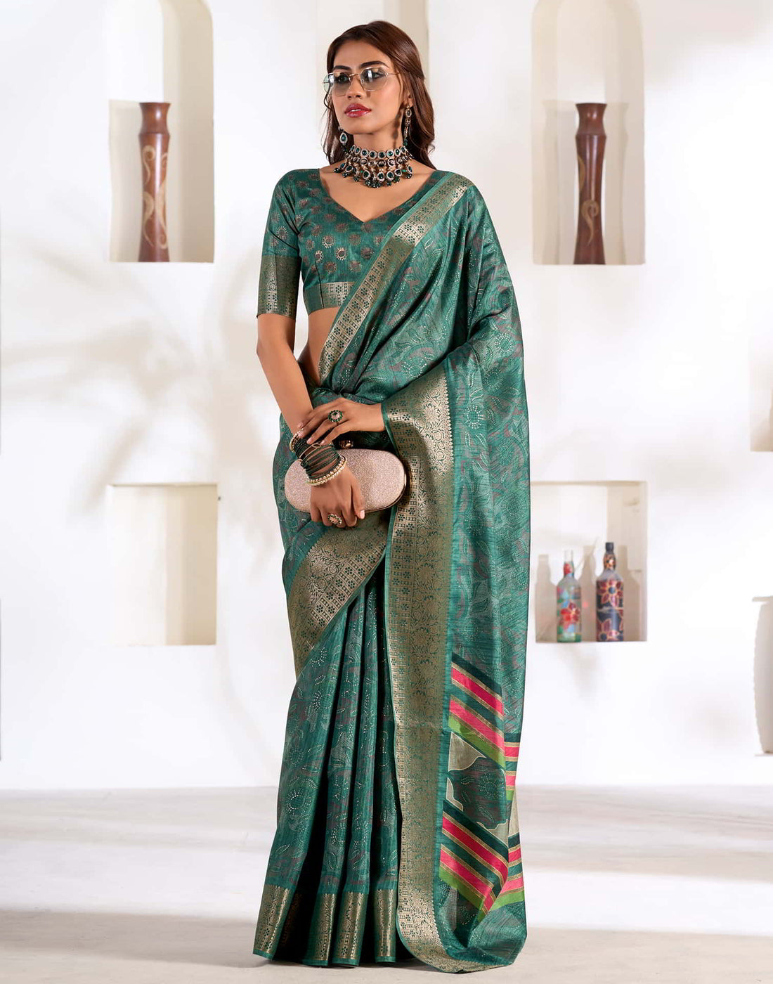 Green Silk Printed Saree