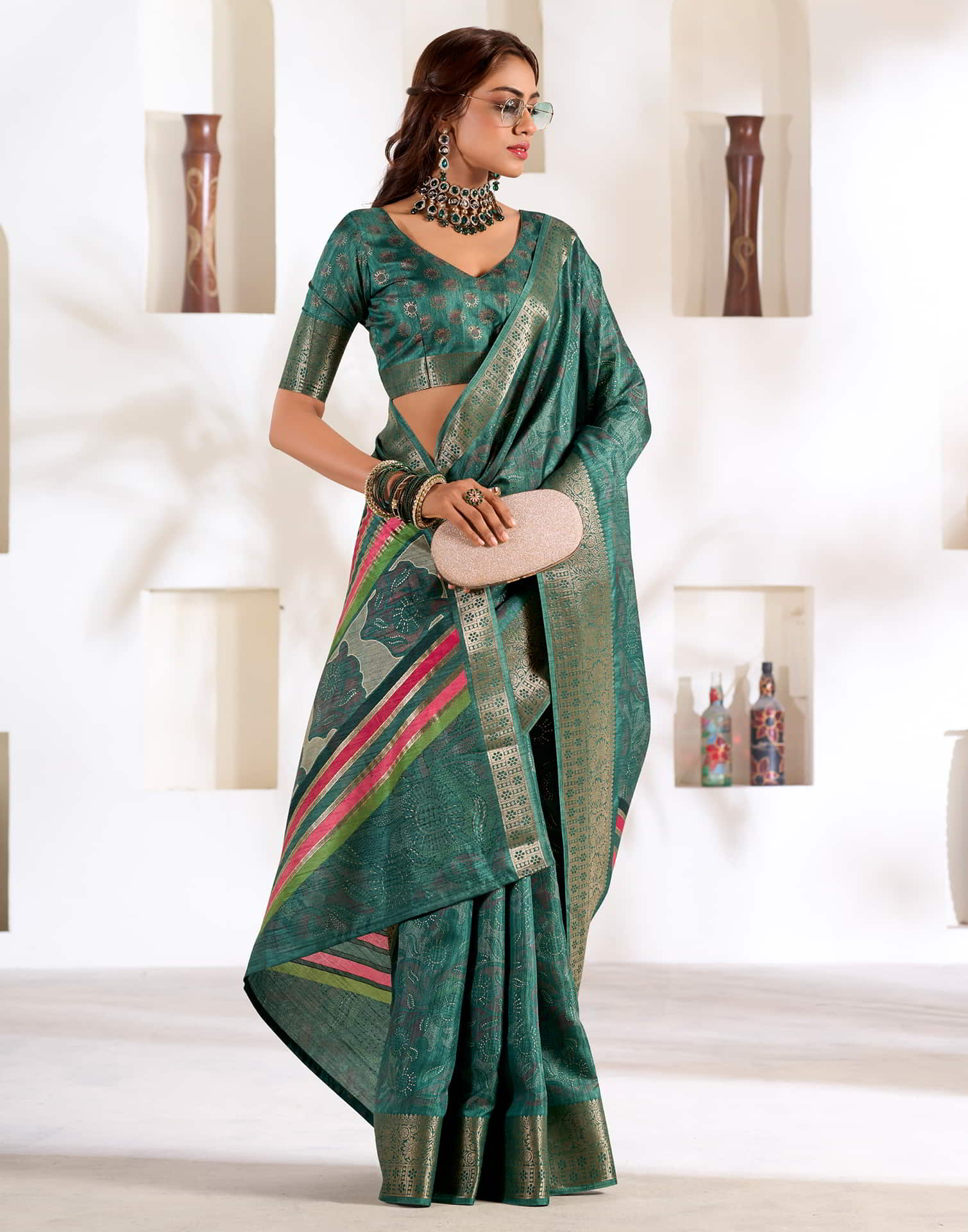 Green Silk Printed Saree