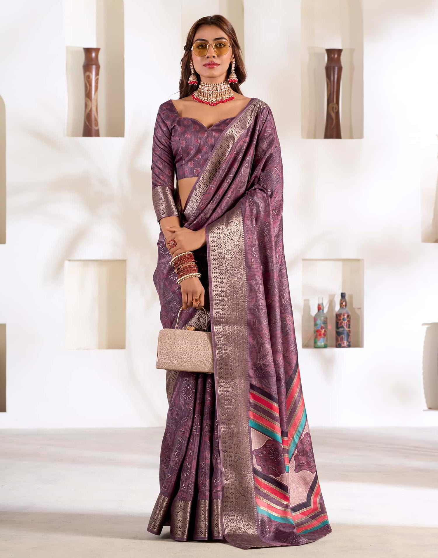 Purple Silk Printed Saree