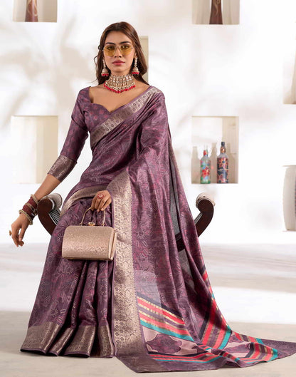 Purple Silk Printed Saree