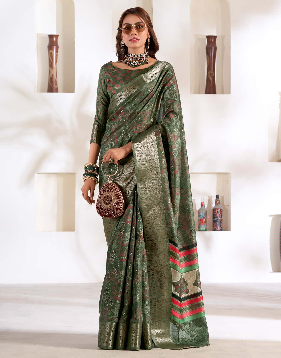 Green Silk Printed Saree