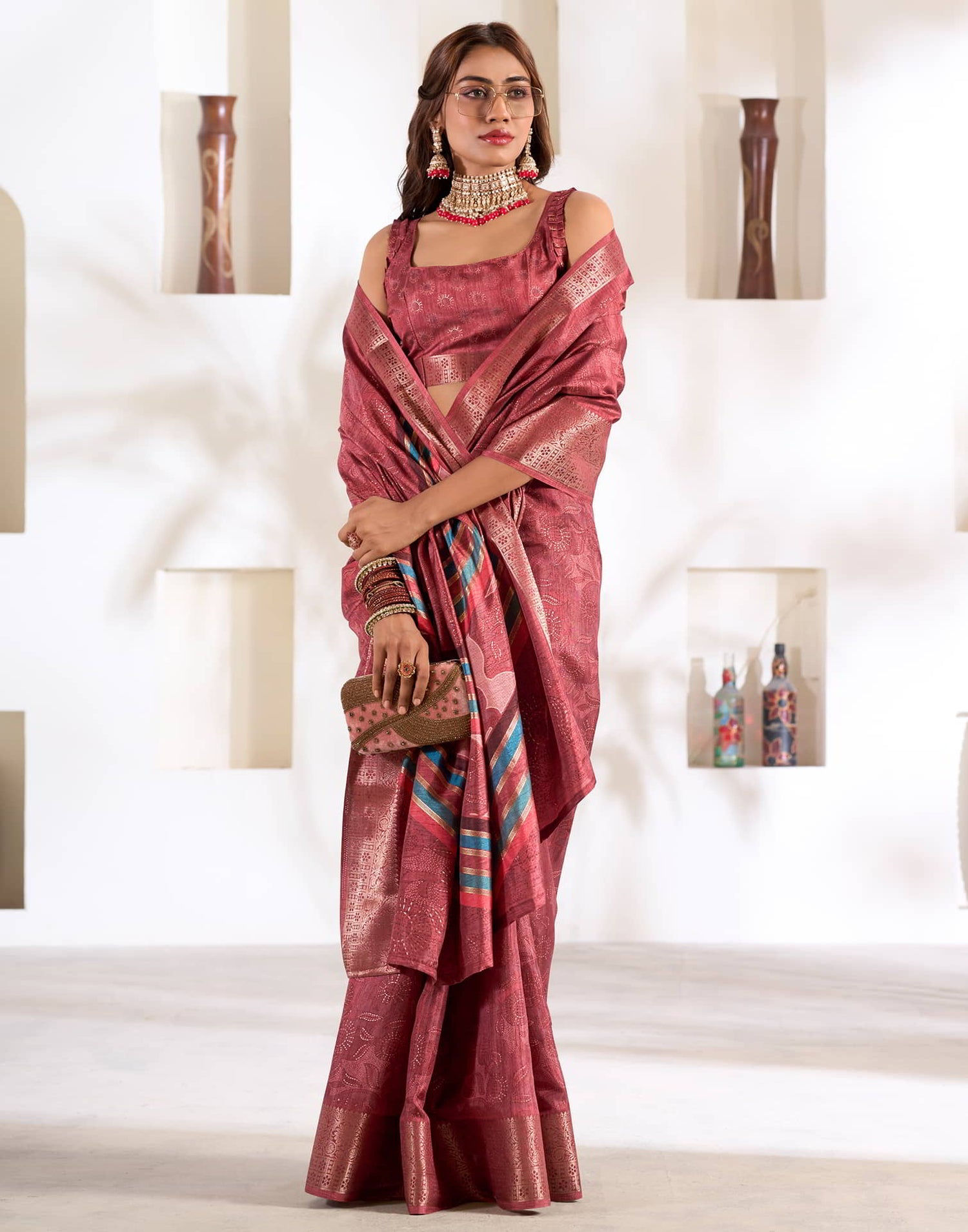 Pink Silk Printed Saree