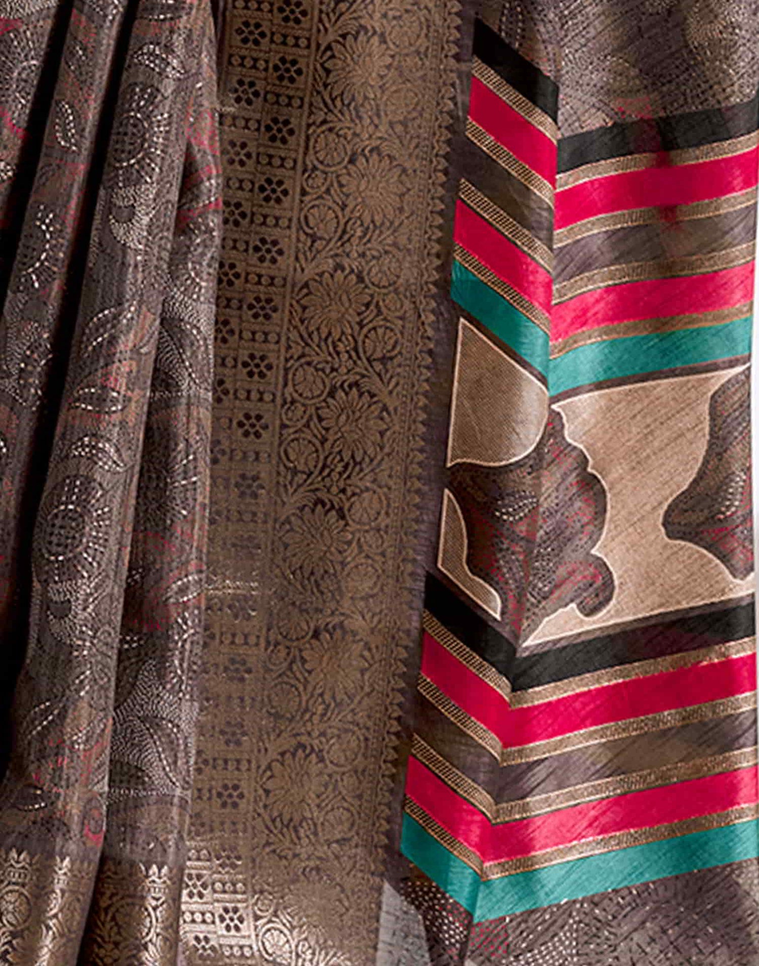 Brown Silk Printed Saree