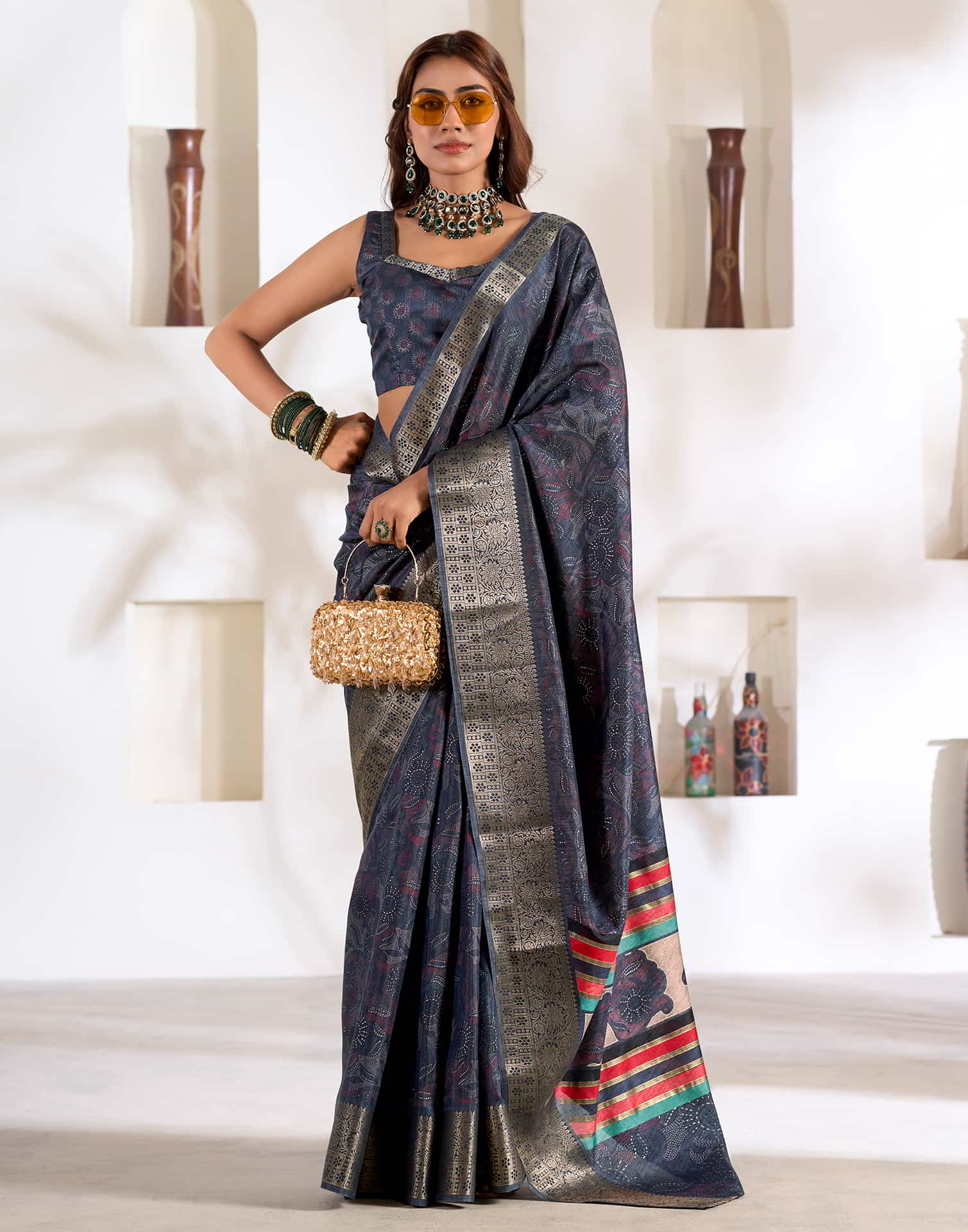 Blue Silk Printed Saree