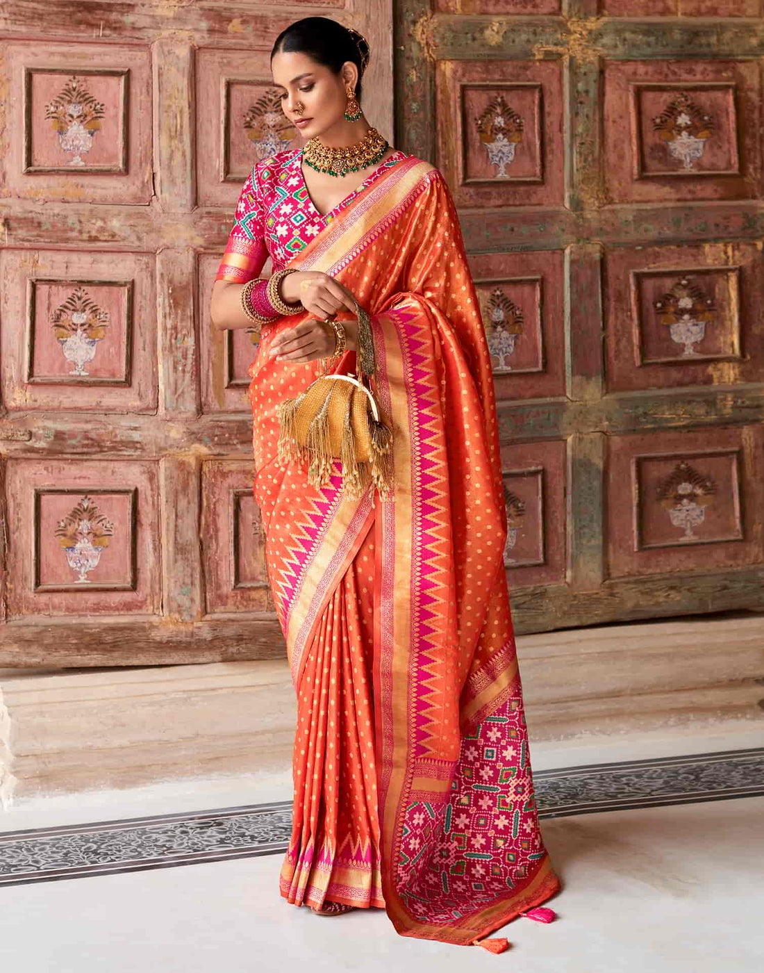 Orange Silk Woven Saree