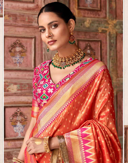 Orange Silk Woven Saree