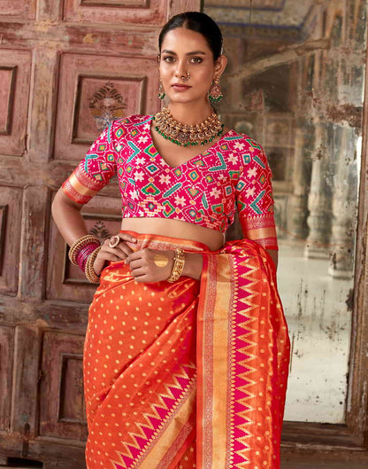 Orange Silk Woven Saree