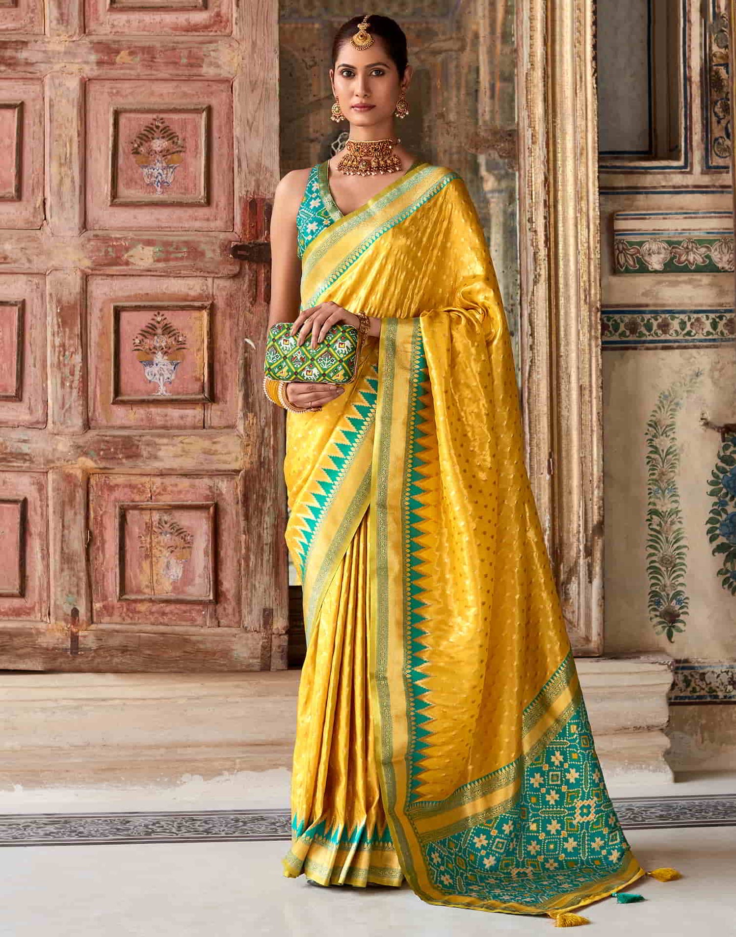 Yellow Silk Woven Saree