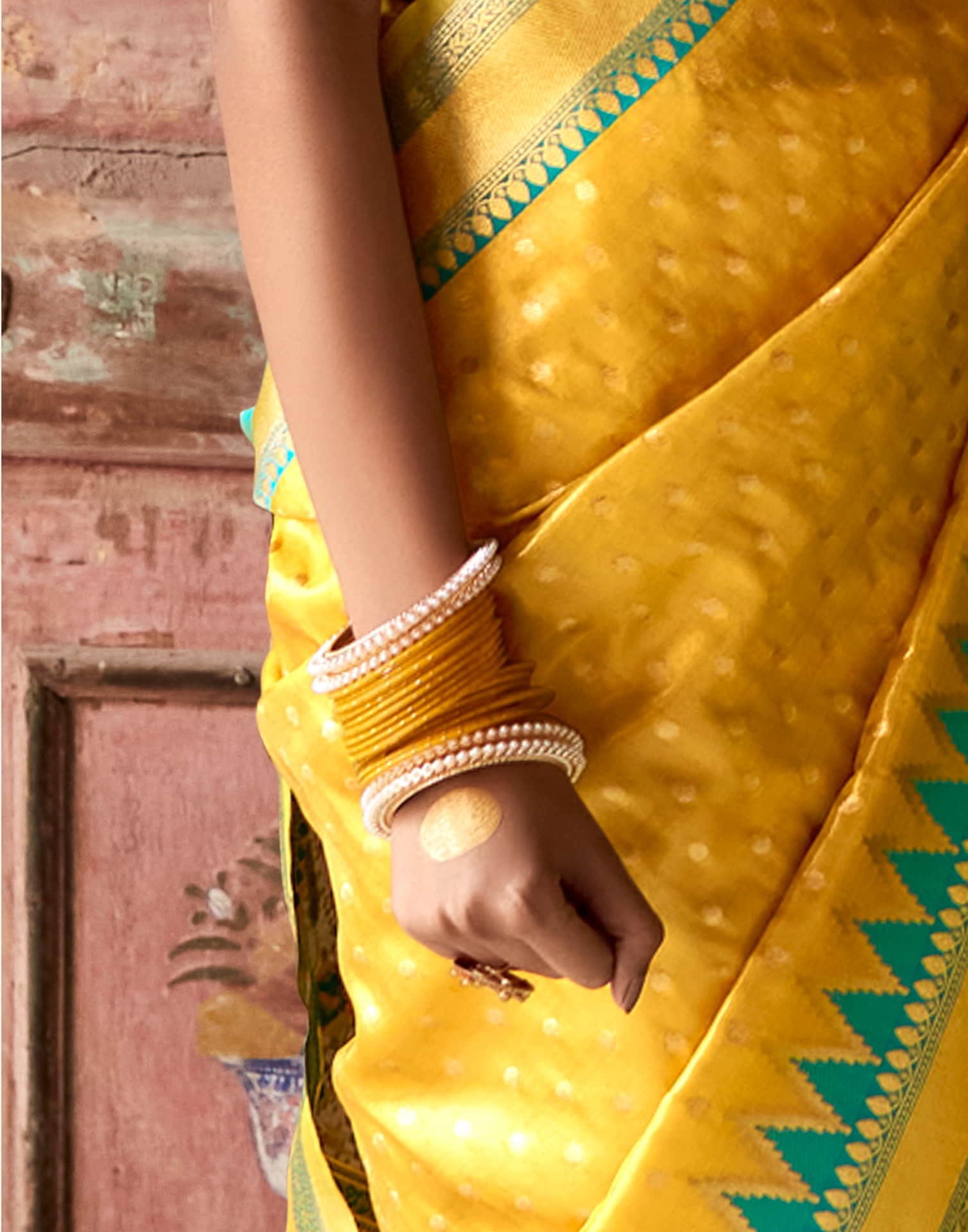 Yellow Silk Woven Saree