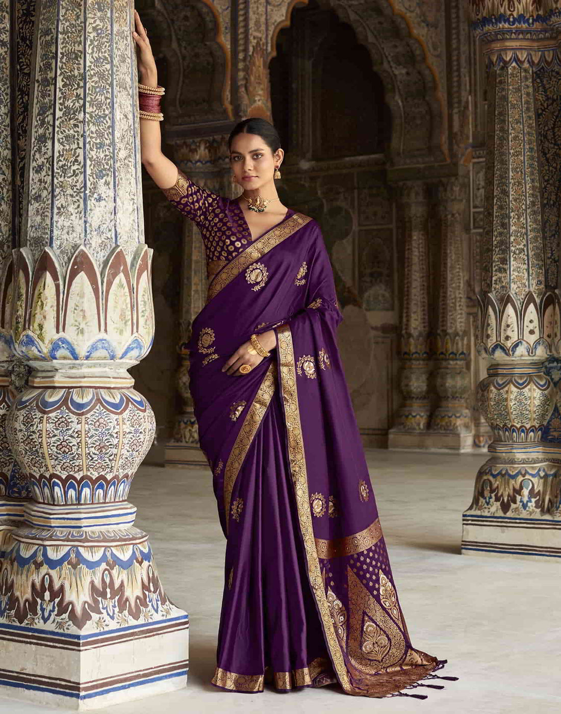 Purple Silk Plain Saree