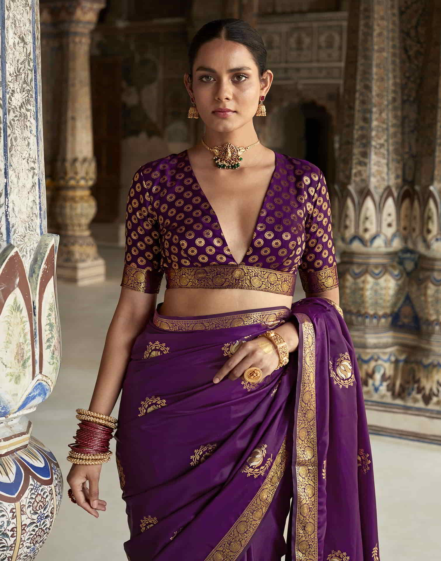 Purple Silk Plain Saree