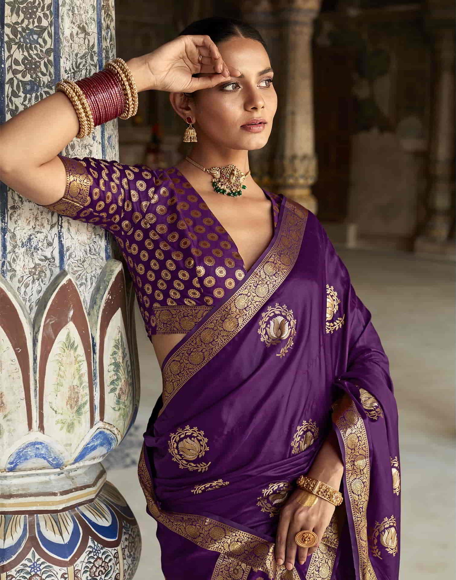 Purple Silk Plain Saree