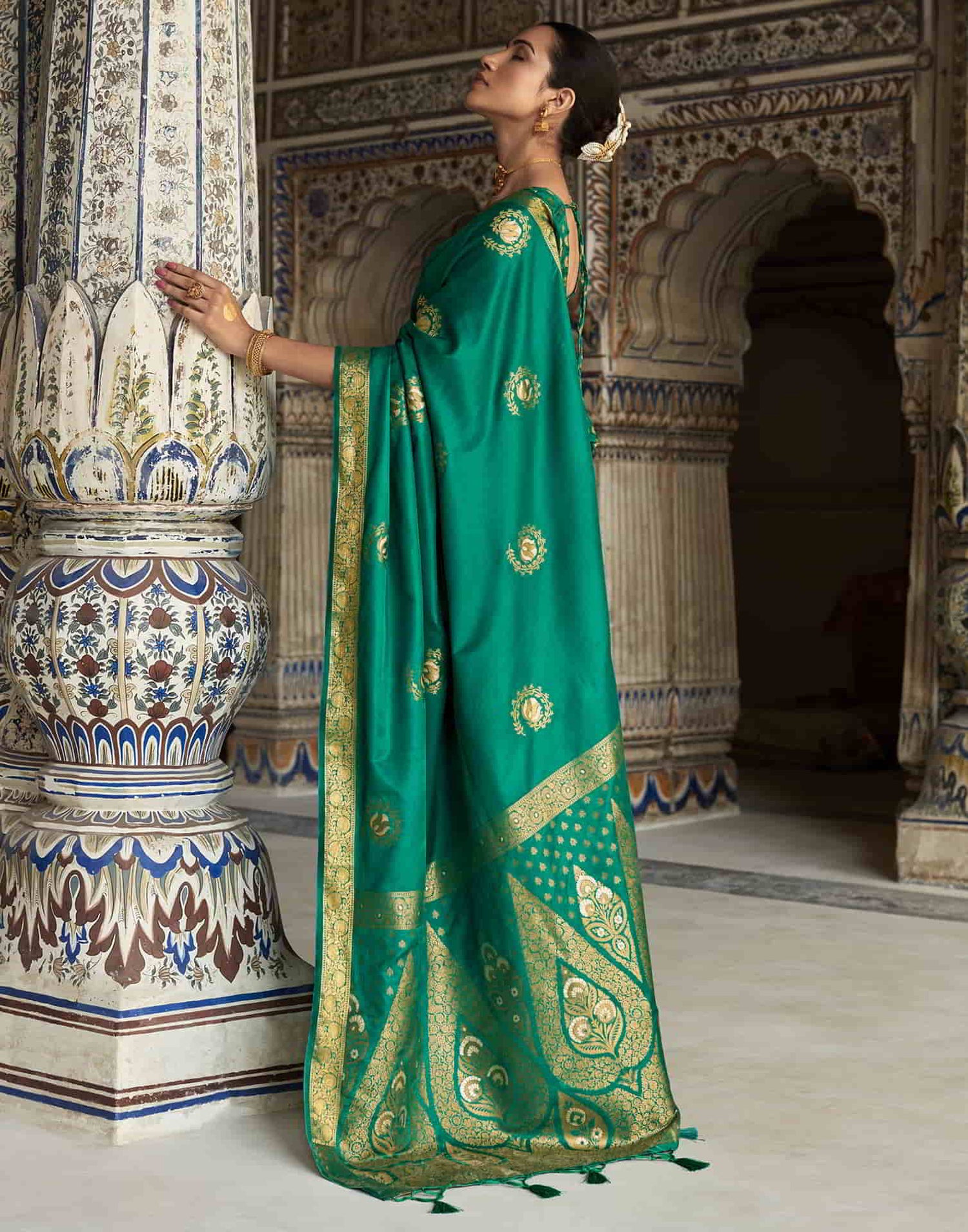 Green Silk Plain Saree