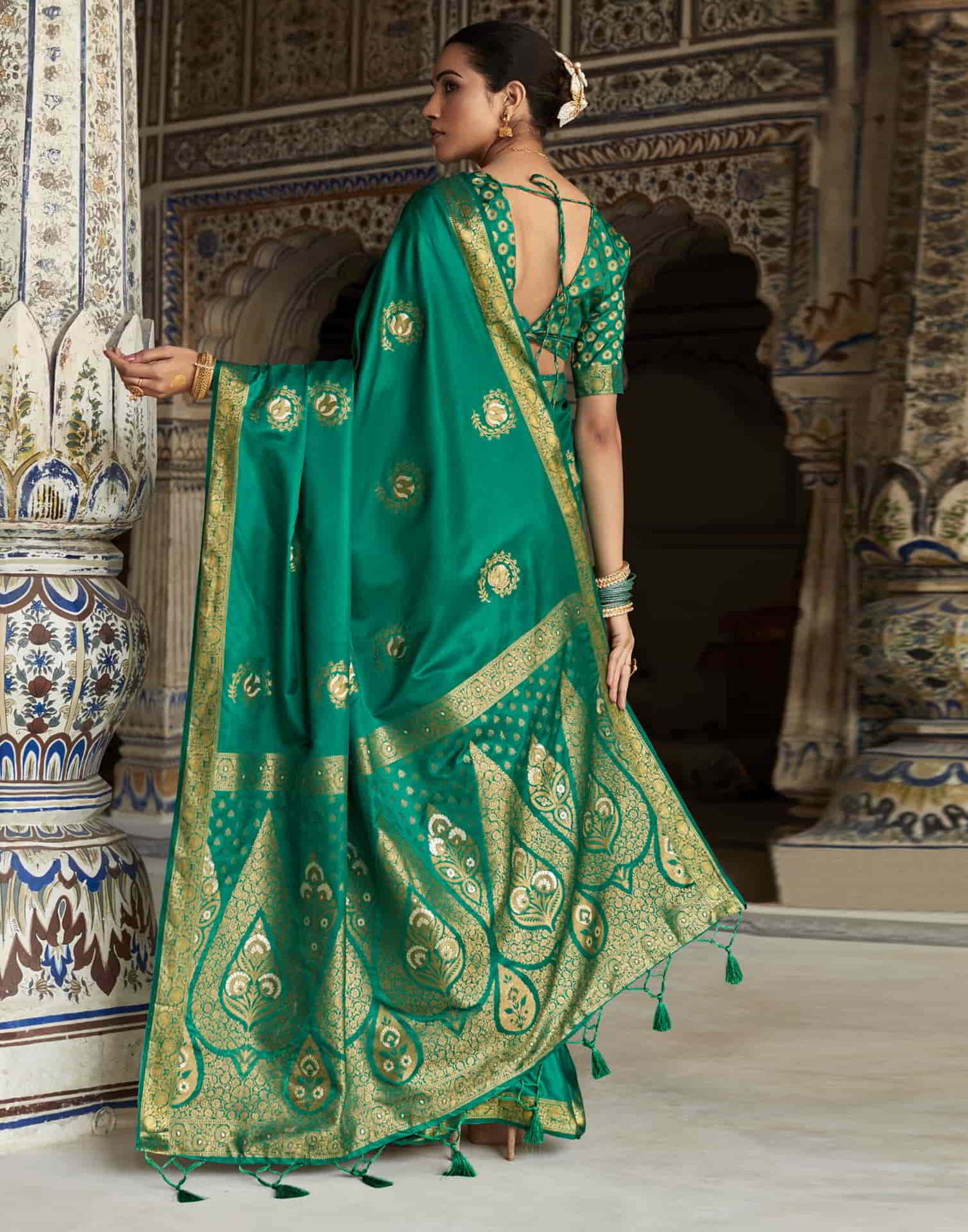 Green Silk Plain Saree