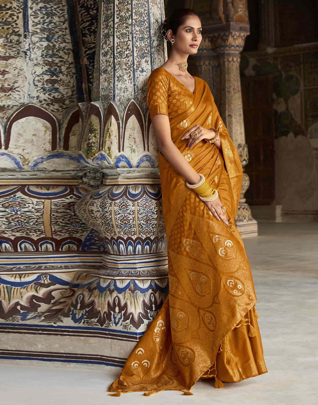 Yellow Silk Plain Saree