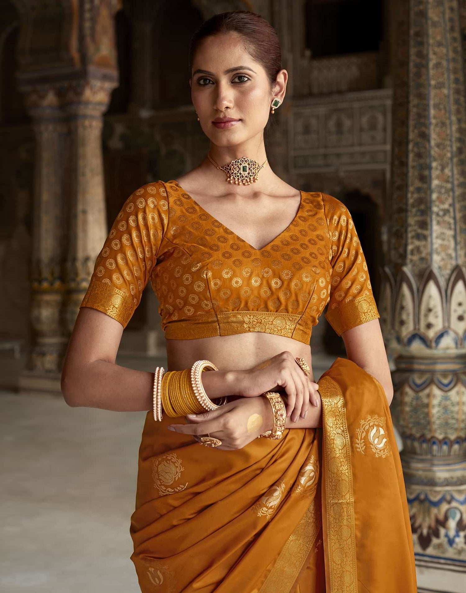 Yellow Silk Plain Saree