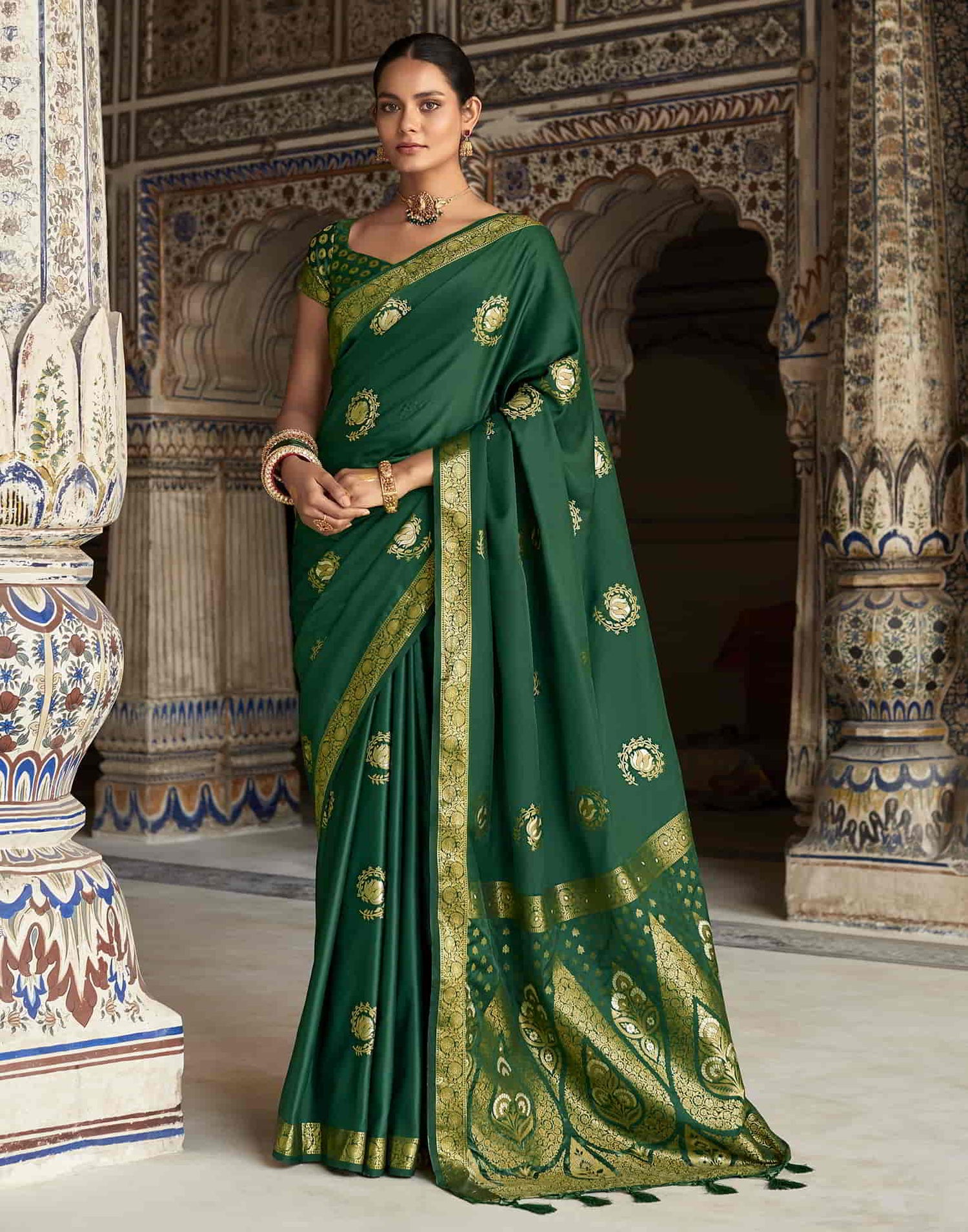 Green Silk Plain Saree