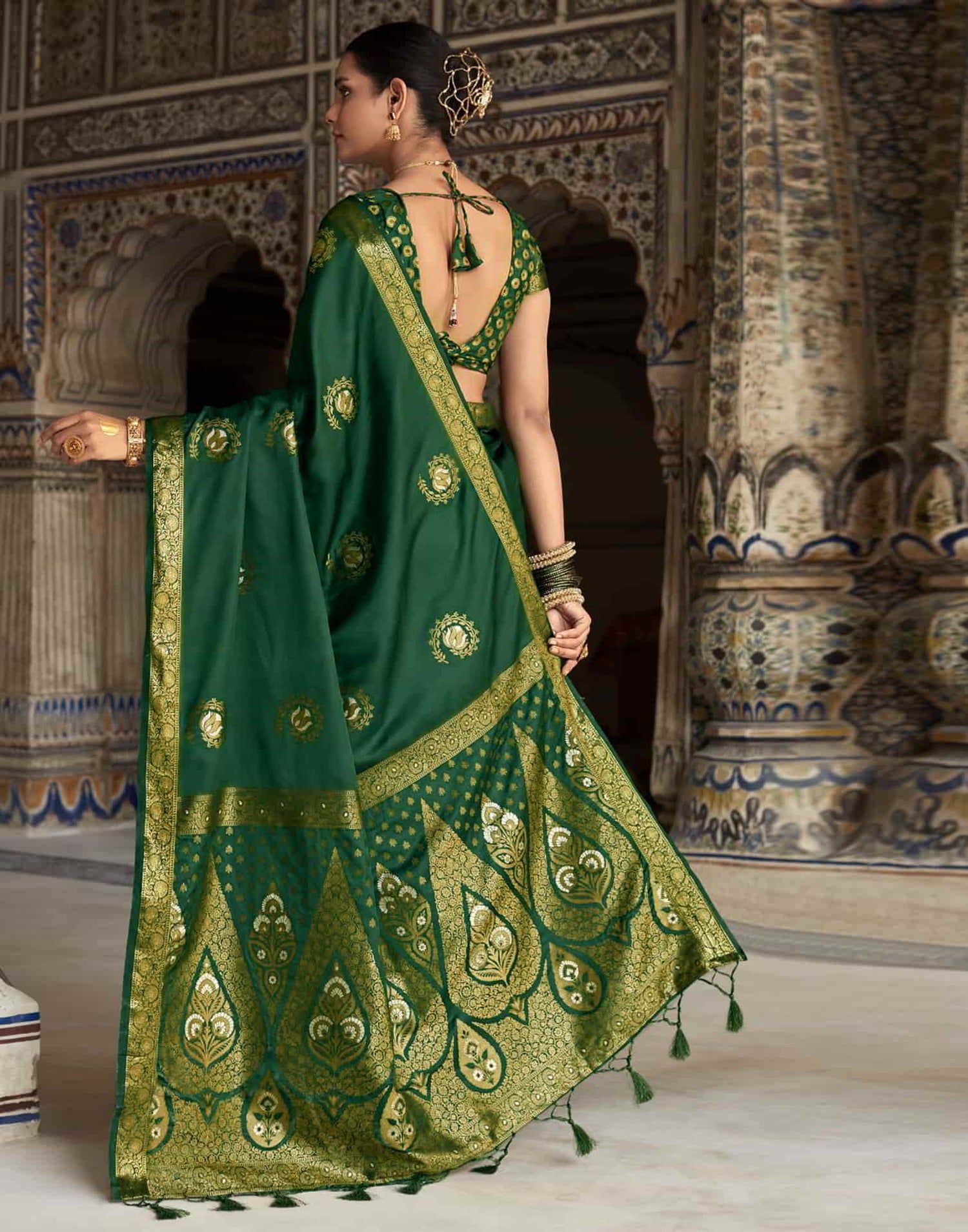 Green Silk Plain Saree