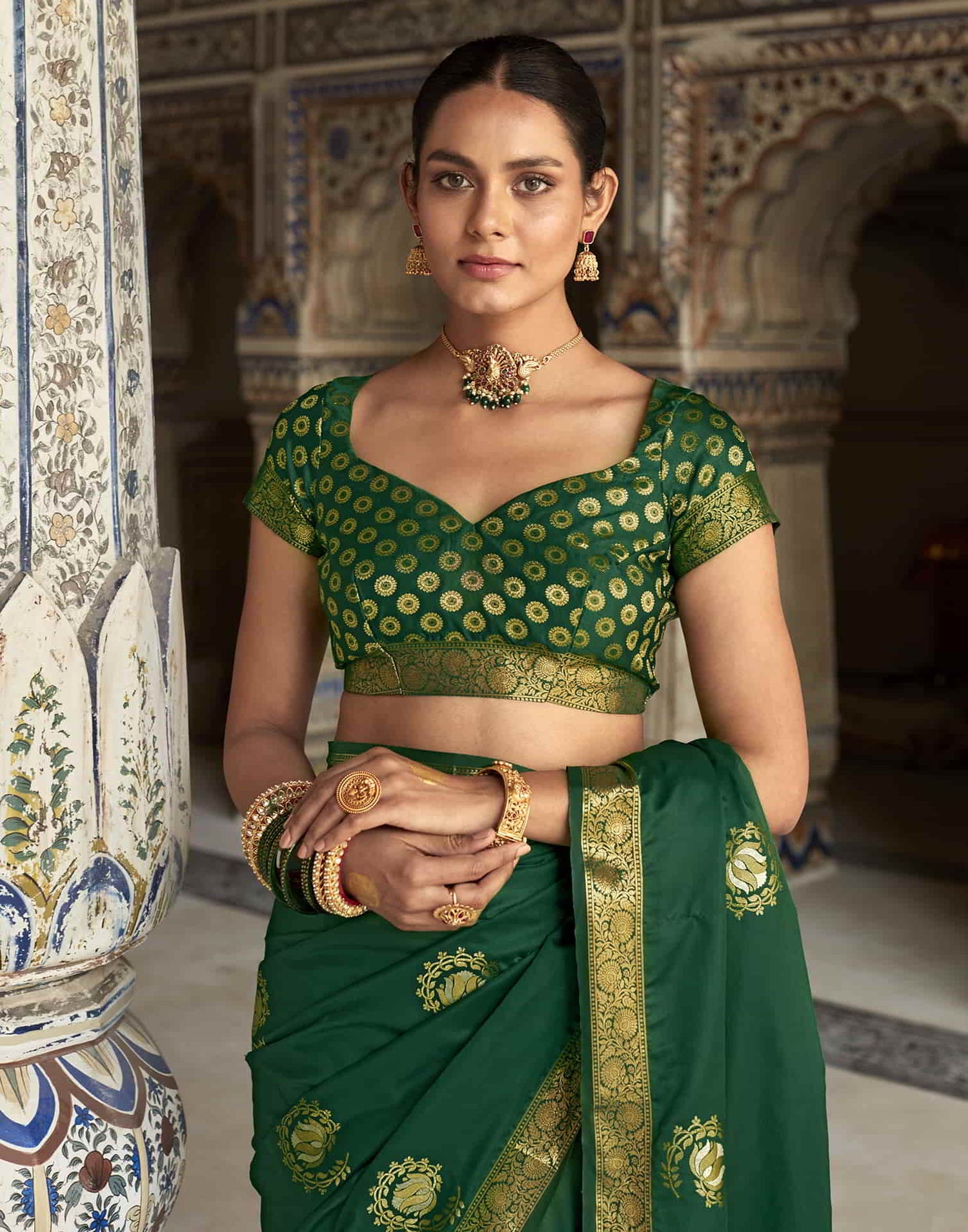 Green Silk Plain Saree