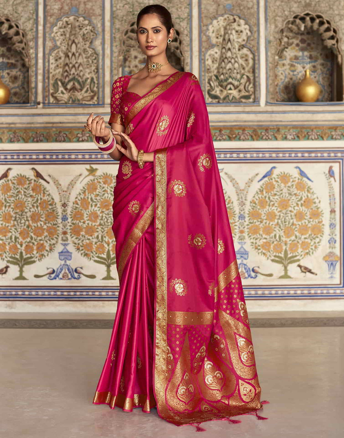 Pink Silk Plain Saree