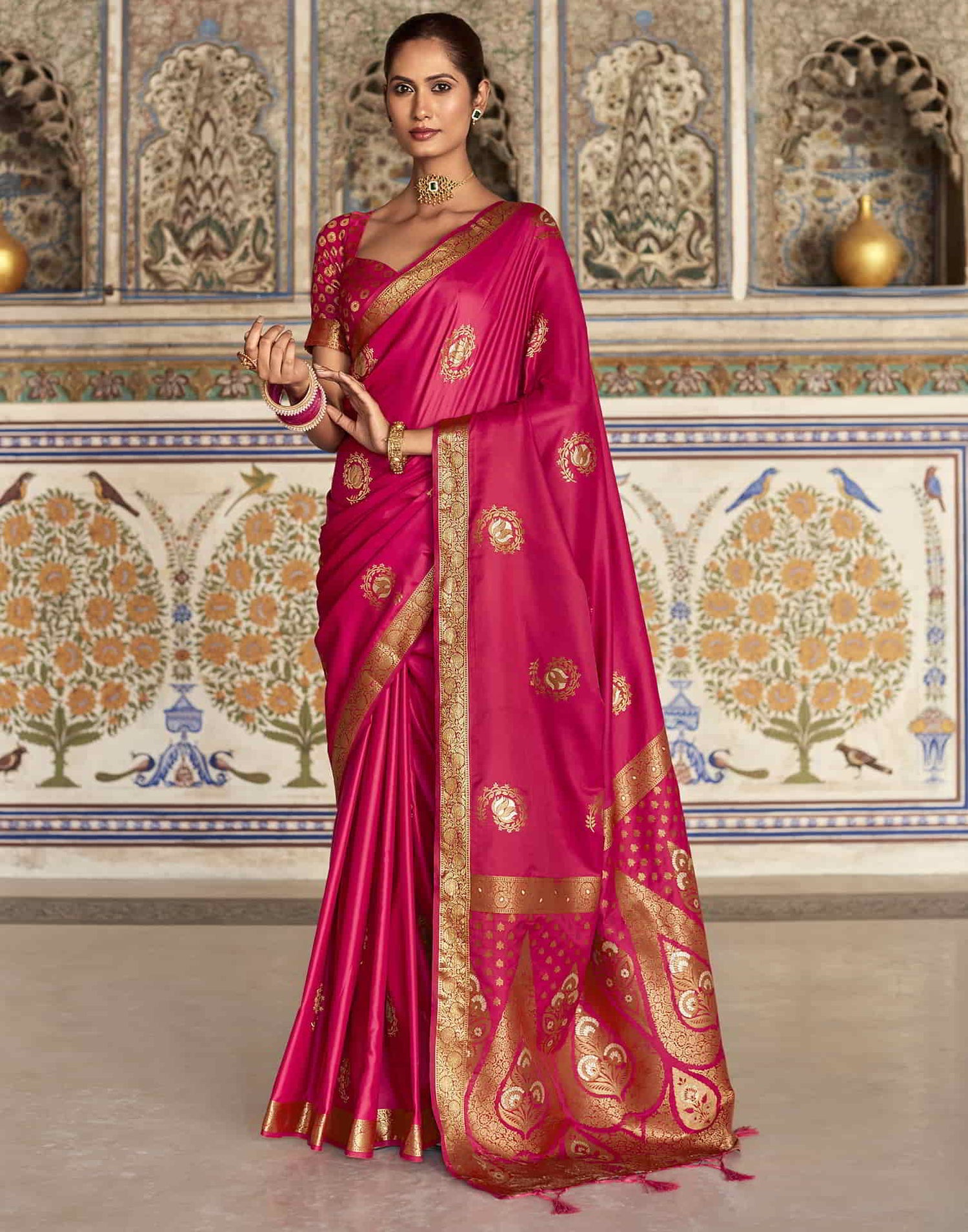 Pink Silk Plain Saree