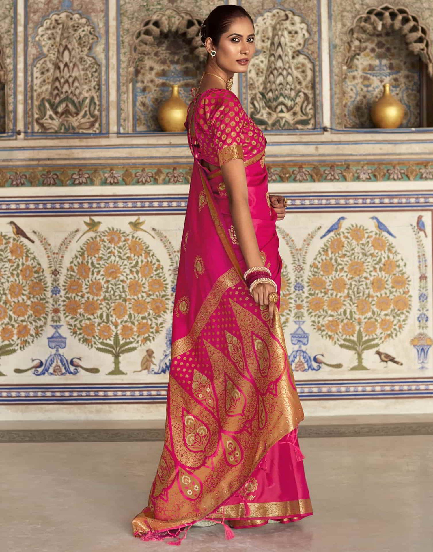 Pink Silk Plain Saree