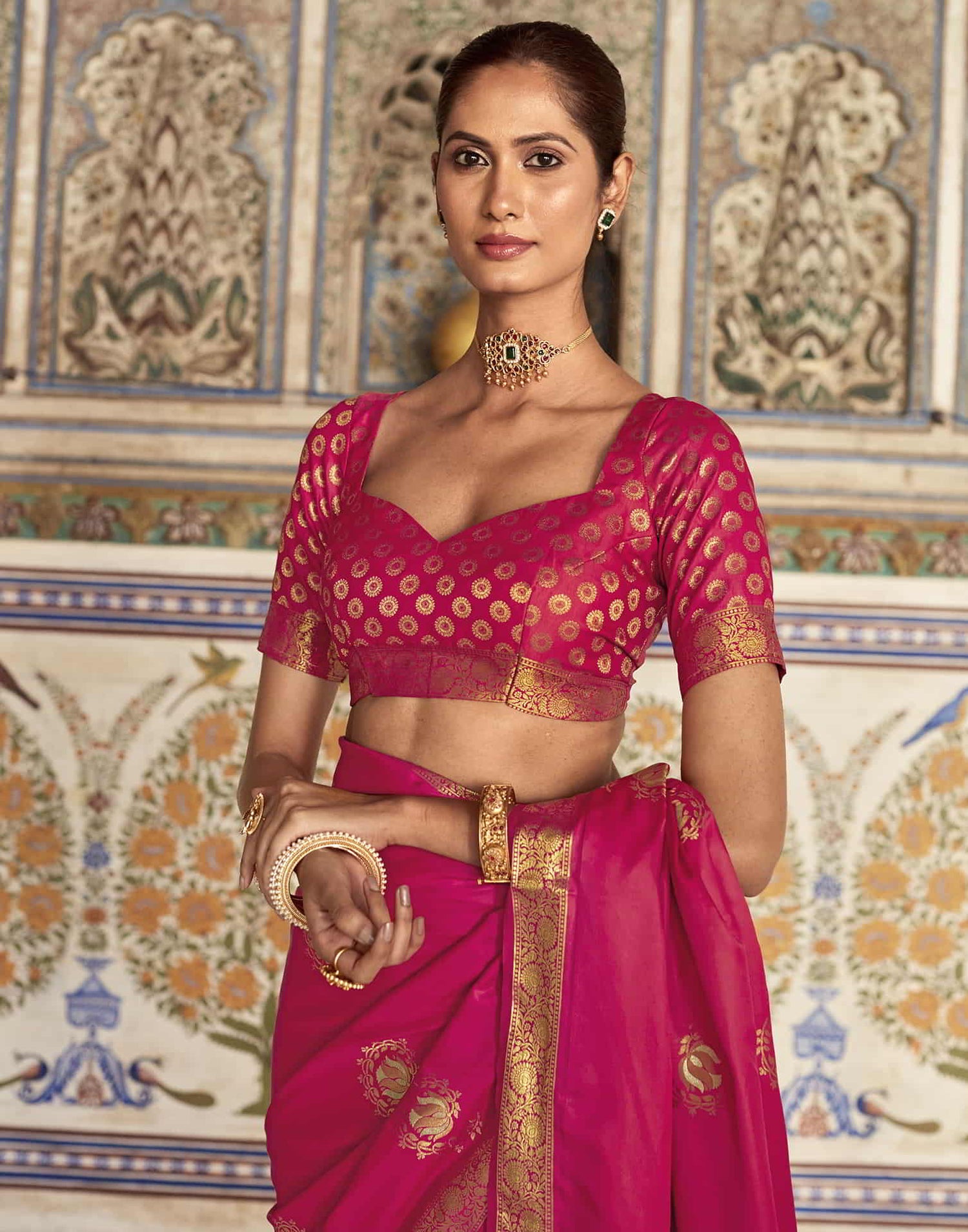 Pink Silk Plain Saree