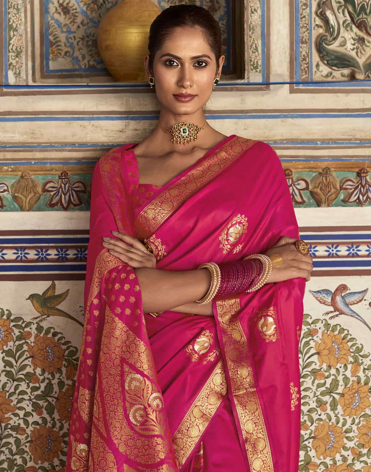 Pink Silk Plain Saree