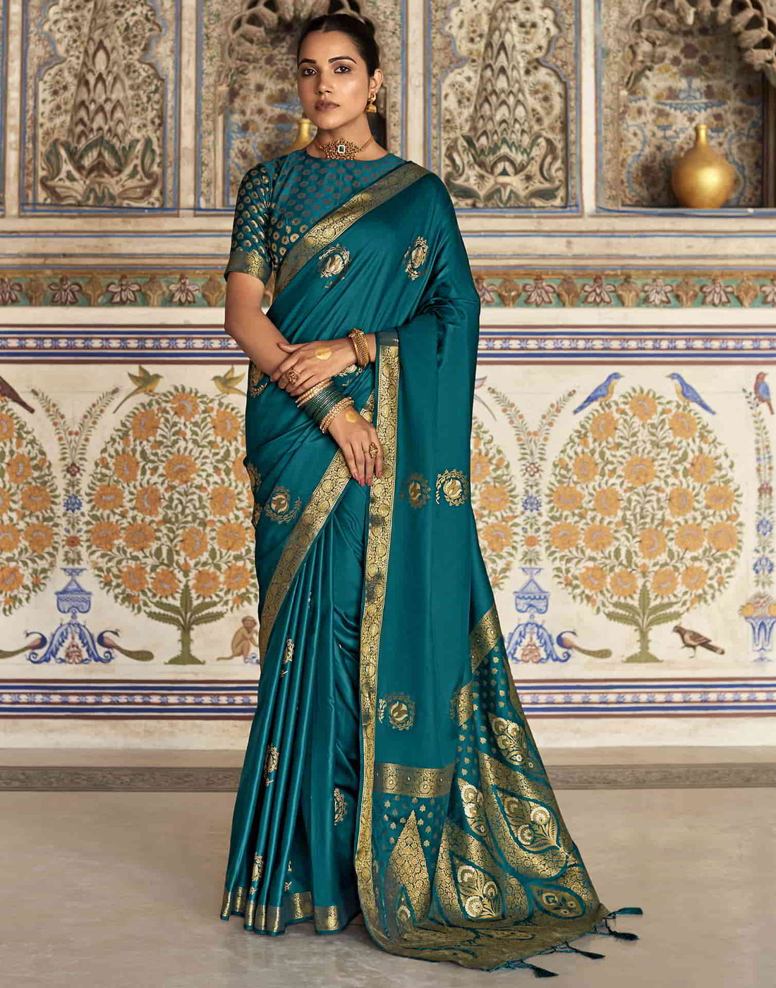 Teal Silk Plain Saree