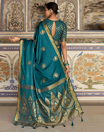 Teal Silk Plain Saree