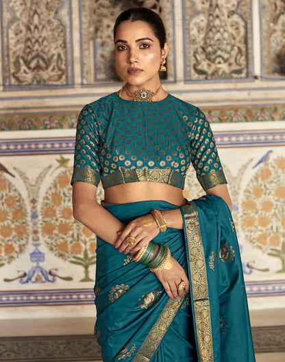 Teal Silk Plain Saree