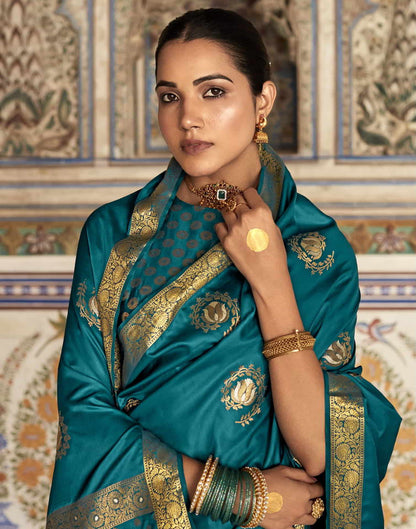 Teal Silk Plain Saree