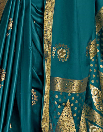 Teal Silk Plain Saree