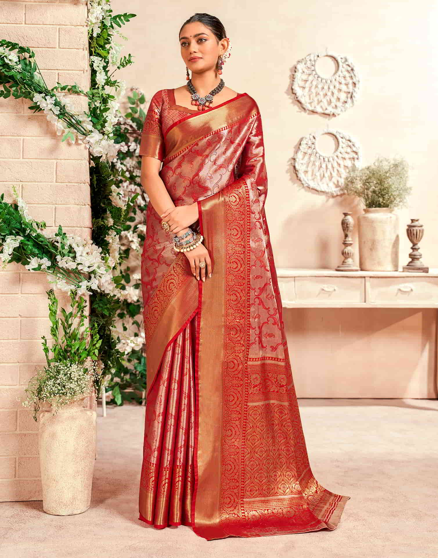 Red Silk Woven Saree