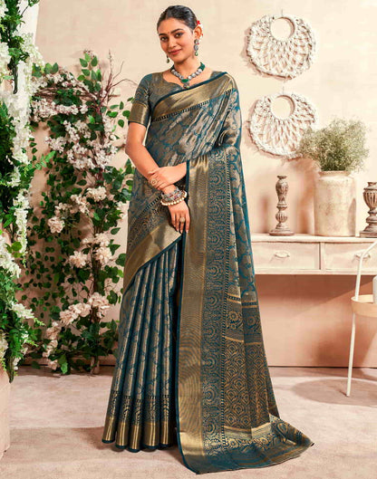 Teal Silk Woven Saree