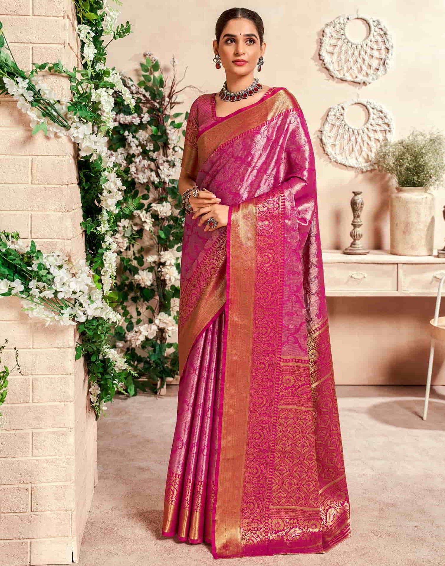 Pink Silk Woven Saree