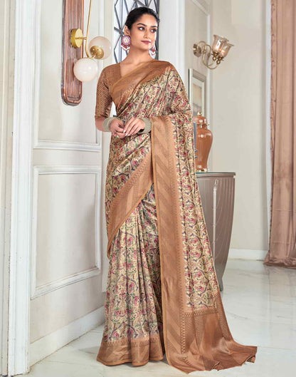 Beige Silk Printed Saree